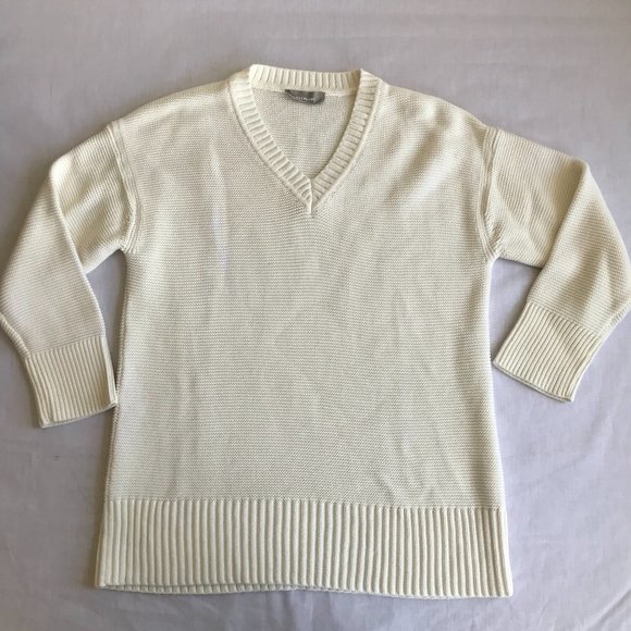 Everlane The Link-Stitch V-Neck Sweater Small Ivory Cream Bone Off White Cotton - Picture 4 of 14